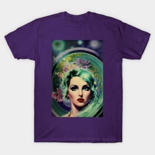 Beautiful Lavender & Green Vintage Style Space Woman Portrait T-Shirt